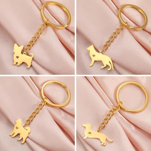 Edelstahl Hund Schlüsselanhänger Süße Tier Silhouette Herz Ausschnitt Schlüsselring Für Damen Herren Tierliebhaber Auto Schmuck Geschenk
