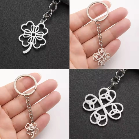 304 Stainless Steel Four Leaf Clover Keychain Gold Silver Celtic Knot Lucky Charm Key Ring Pendant Jewelry Gift
