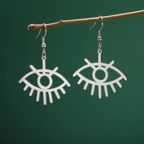 Boucles d'Oreilles Pendantes Bohèmes en Acier Inoxydable 304 Mauvais Œil pour Femme Bijoux Géométriques Soleil Lune Étoile
