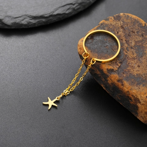 Minimalistischer Edelstahl Offener Ring Für Damen Gold Silber Vergoldet Kette Anhänger Stern Seestern Planet Kreuz Schmetterling Ring Mode Schmuck
