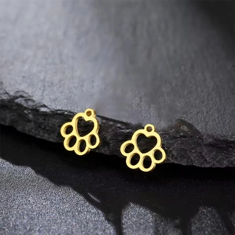304 Stainless Steel Animal Paw Print Hollow Charms For DIY Necklace Earrings Bracelet Making Cute Pet Jewelry Pendants Gold Steel Color