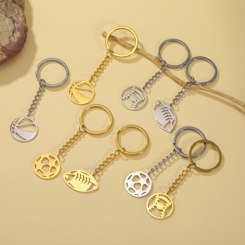 304 Roestvrij Staal Sport Thema Sleutelhanger Opengewerkte Basketbal Voetbal Volleybal Tennis Rugby Baseball Goud Zilver Vergulde Sieraden Cadeau