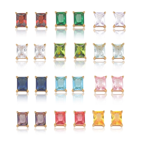 Edelstahl Quadrat Zirkonia Ohrstecker Für Damen Vergoldet Rechteck Geburtsstein Geometrischer Ohrschmuck Geschenk