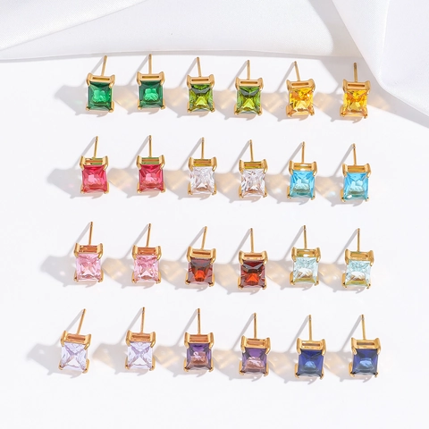 Edelstahl Quadrat Zirkonia Ohrstecker Für Damen Vergoldet Rechteck Geburtsstein Geometrischer Ohrschmuck Geschenk