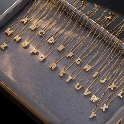 Mode 26 Englischer Anfangsbuchstabe Zirkonia Anhänger Halskette Vergoldet Edelstahlkette Schmuck Für Damen Geschenk