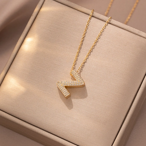 Edelstahl Alphabet Halskette Vergoldete Kupfer Mikro Zirkonia Initial Buchstabe Anhänger Halskette Für Damen Herren Schmuck