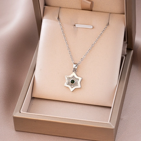 Edelstahl Perlmutt Stern Anhänger Halskette Für Damen Kupfer Zirkonia Hexagramm Schlüsselbein Kette Täglicher Schmuck Geschenk