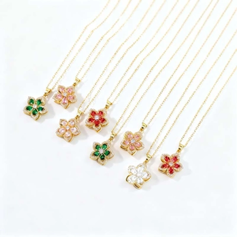 Elegante Rotierende Zirkon Blume Anhänger Halskette Titanstahl Kette Kupfer Basis Zirkonia Schlüsselbeinkette Pendeln Damen Schmuck