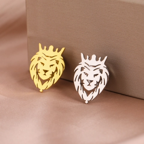 Broche de Solapa Punk Minimalista de Acero Inoxidable 304 Lobo León Águila Pin Geométrico Hueco Joyería para Hombre Mujer