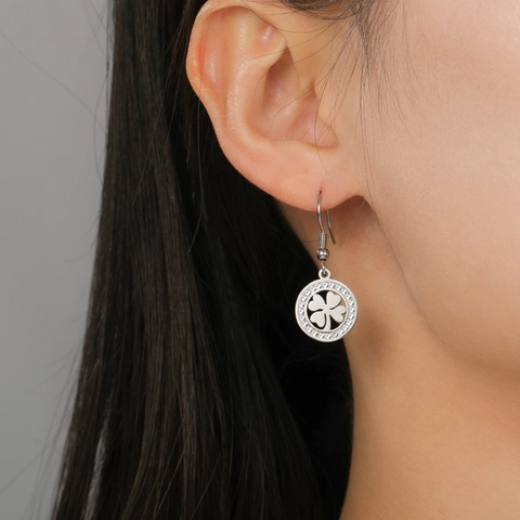 Boucles d'Oreilles en Acier Inoxydable 304 Trèfle Coeur Zircone Plaqué Or Argent Crochets Boucles d'Oreilles Pendantes Bijoux