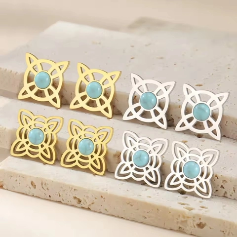 Celtic Witch Knot Stud Earrings For Women Stainless Steel Hollow Amulet Jewelry Vintage Lucky Geometric Earrings Gift