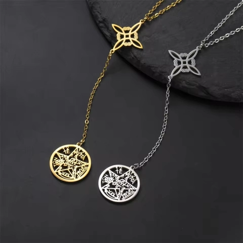 Stainless Steel Witch Knot Pentacle Pendant Necklace Hollow Celtic Knot Mystical Symbol Y Necklace For Women Men Jewelry