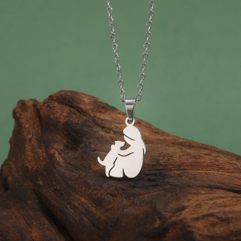 304 Stainless Steel Necklace With Girl Hugging Dog Silhouette Pendant Memorial Gift For Women Pet Lover Fashion Jewelry