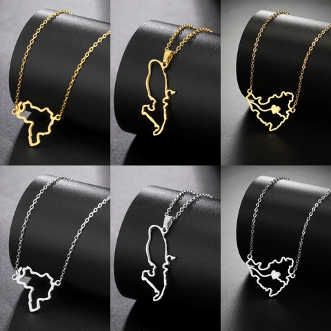 Edelstahl Venezuela Martinique Karte Hohl Herz Anhänger Halskette Gold Silber Minimalistischer Reiseschmuck Für Damen Herren