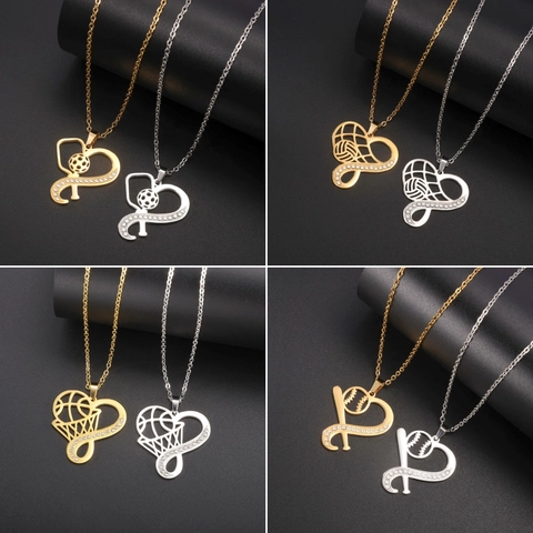 Hart Sport Ketting 304 Roestvrij Staal Zirkonia Basketbal Honkbal Volleybal Badminton Hanger Ketting Voor Sportliefhebbers Cadeau Verstelbare Ketting
