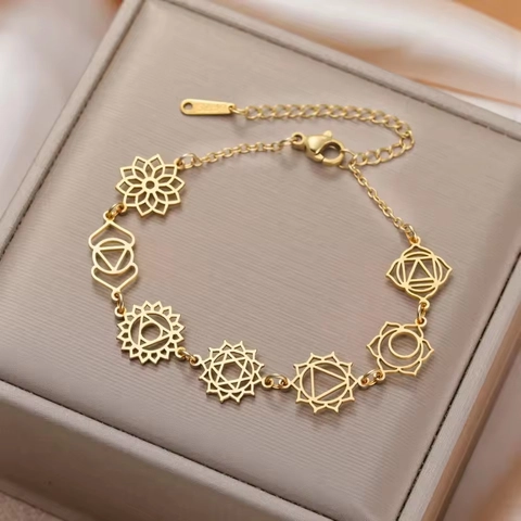 Braccialetto in Acciaio Inossidabile Yoga Chakra per Donna Ciondolo Loto Mandala Gioielli Curativi Oro Argento Placcato Portafortuna Regalo Spirituale