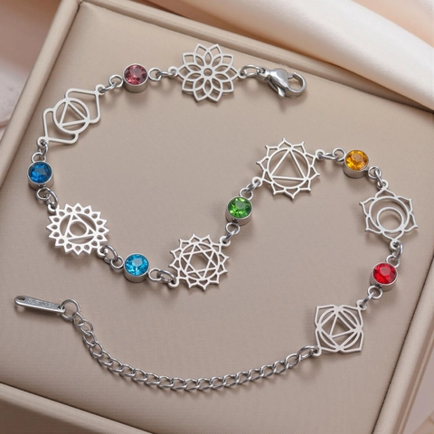 Braccialetto in Acciaio Inossidabile Yoga Chakra per Donna Ciondolo Loto Mandala Gioielli Curativi Oro Argento Placcato Portafortuna Regalo Spirituale