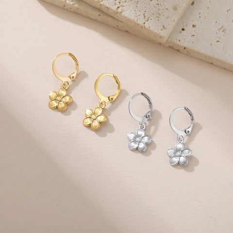 304 Stainless Steel Daisy Sunflower Heart Key Pendant Hoop Earrings For Women Bohemian Gold Silver Plated Floral Jewelry