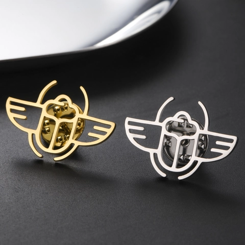 Spilla Vintage in Acciaio Inossidabile Uomo Donna Oro Argento Scarabeo Menorah Nodo Celtico Esagramma Fulmine Croce Distintivo Gioielli