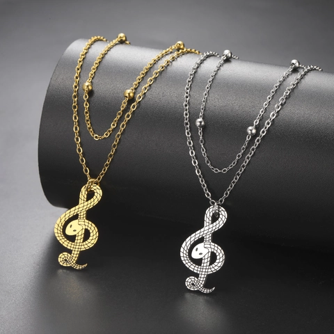 Roestvrijstalen Slang G-sleutel Hanger Ketting Voor Mannen Vrouwen Hip Hop Muzieknoot Slang Textuur Goud Zilver Sieraden