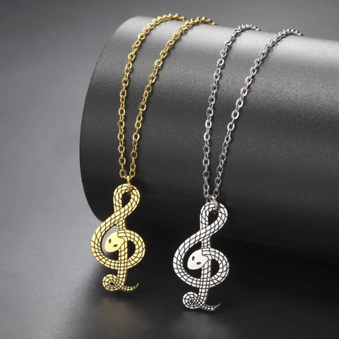 Roestvrijstalen Slang G-sleutel Hanger Ketting Voor Mannen Vrouwen Hip Hop Muzieknoot Slang Textuur Goud Zilver Sieraden