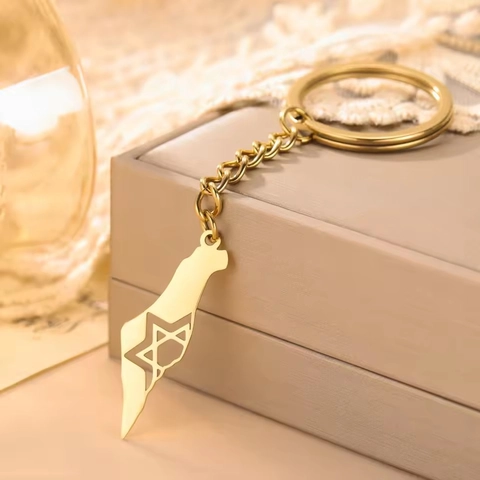 Portachiavi Sagoma Mappa Israele Palestina Acciaio Inossidabile 304 Ciondolo Stella Di David Ebraico Gioielli Religiosi Regalo Unisex
