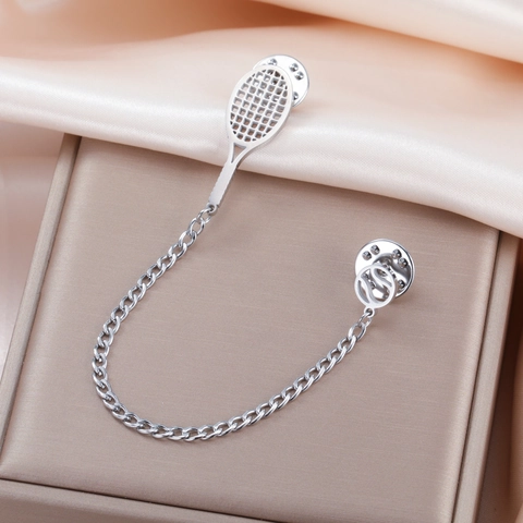 304 Stainless Steel Tennis Racket Basketball Brooch Pin Gold Silver Sports Style Lapel Pin Jewelry For Suit Backpack Unisex