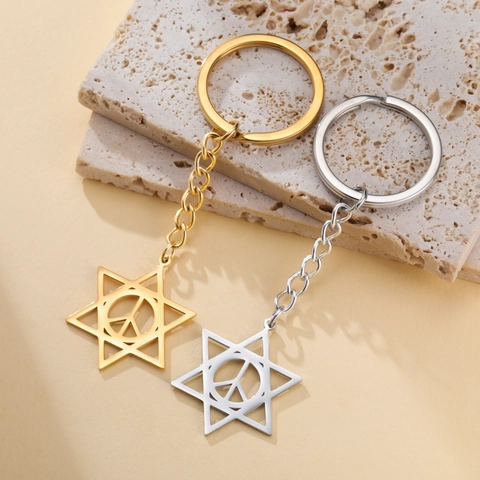 Portachiavi in Acciaio Inossidabile 304 Stella Di David Pendente Menorah Simbolo Della Pace Oro Argento Gioielli Ebraici Religiosi Classici Per Uomo Donna