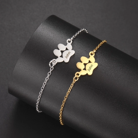 Bracciale Unisex in Acciaio Inossidabile 304 con Impronta di Zampa Minimalista Catena a Doppio Strato Regolabile Gioielli Regalo
