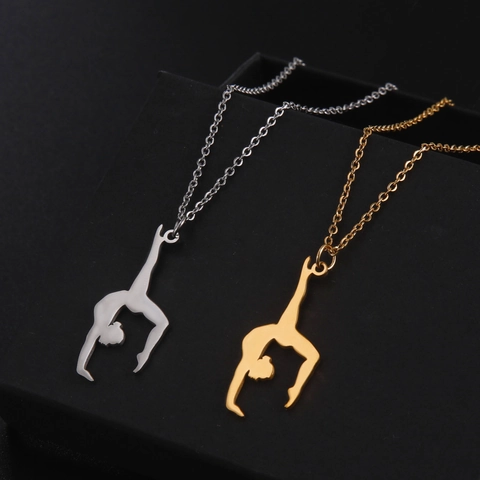 304 Stainless Steel Gymnast Silhouette Pendant Necklace Artistic Ballet Dancer Figure Jewelry Gift For Women Athletes