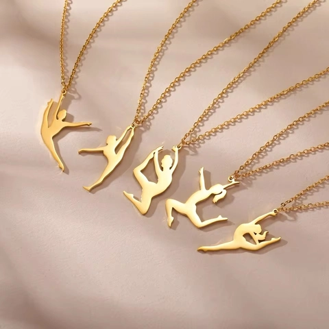 304 Stainless Steel Gymnast Silhouette Pendant Necklace Artistic Ballet Dancer Figure Jewelry Gift For Women Athletes