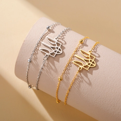 Βραχιόλι Σύμβολο Τρίαινα Ουκρανίας Tryzub Ανοξείδωτο Ατσάλι 304 Επιχρυσωμένο 18K Διπλή Αλυσίδα Πλεγμένο Σχοινί Κοσμήματα Unisex