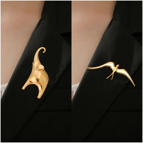 Broche de Animal Minimalista de Acero Inoxidable 304 Forma de Elefante y Golondrina Chapado en Oro Plata Moda Unisex Joyería para Traje y Camisa