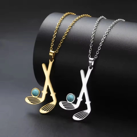 304 Stainless Steel Sporty Pendant Necklace With Baseball Bat And Golf Club Design Gold Silver Plated Jewelry Gift For Women Men