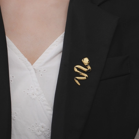 Broche de Serpiente de Acero Inoxidable 304 Punk Para Hombres Mujeres Alfiler de Solapa Animal Oro Plata Esmalte Joyería de Moda
