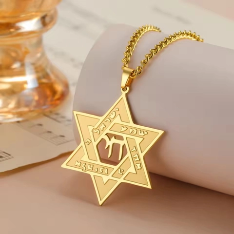 Collana Stella di Davide per Uomo Donna in Acciaio Inossidabile 304 Pendente Menorah Ebraico Caratteri Religiosi Regalo Gioielli