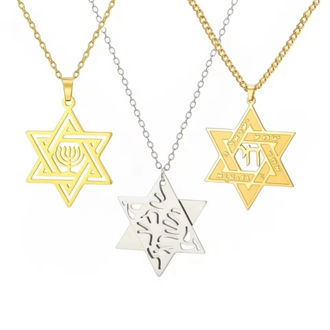 Collana Stella di Davide per Uomo Donna in Acciaio Inossidabile 304 Pendente Menorah Ebraico Caratteri Religiosi Regalo Gioielli