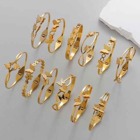 Mode Edelstahl Schmetterling Armreif Für Damen Vergoldet Matt Zirkonia Überkreuzt Gelenk Armband Schmuck Geschenk
