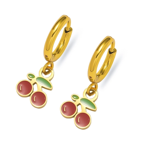 Cute Cherry Hoop Earrings For Women Gold Plated Copper Enamel Fruit Dangle Earrings Sweet Red Pink Cherry Jewelry For Ladies
