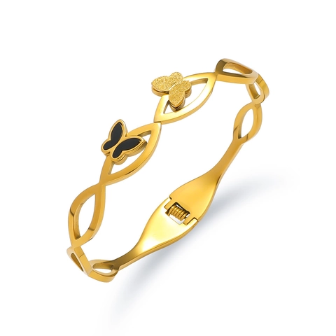 Fashion Stainless Steel Butterfly Bangle For Women Gold Plated Frosted Open Spring Hinge Bracelet Modern Jewelry Gift