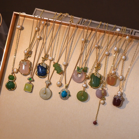 Vintage Natürliche Barockperlenkette Titanstahl Vergoldet Nische Minimalistische Halskette Im Chinesischen Stil Mit Anhänger Für Damen Schmuck