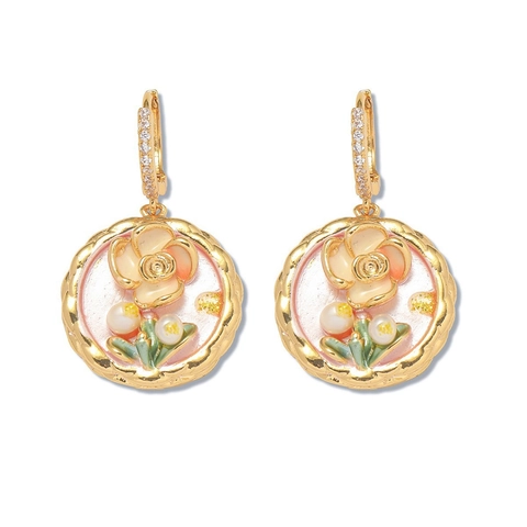 Vintage Emaille Blumen Ohrhänger Für Damen Süßwasserperle Zirkonia Elegant Französischer Stil Schmuck Geschenk Mode Accessoires