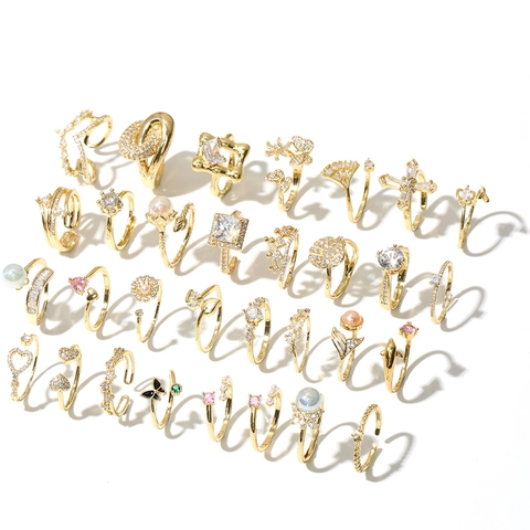 Vintage Edelstahl Zirkonia Herz Schmetterling Offene Ringe Für Damen Luxus Vergoldet Verstellbarer Mode Schmuck Geschenk