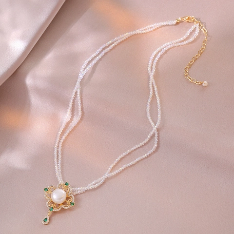 Elegante Süßwasserperle Naturstein Perlenkette Für Damen Vergoldet Herz Blume Anhänger Vintage Mode Schmuck