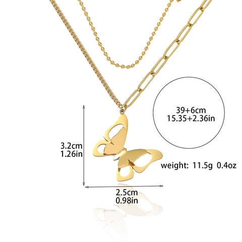 Leichter Luxus Edelstahl Schmetterling Anhänger Halskette Für Damen Mehrlagig Zirkonia Perlmutt Gold Silber Schlüsselbein Kette Schmuck