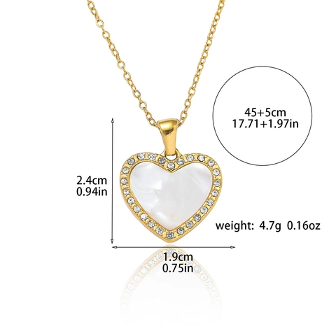 Damen Mode Herz Anhänger Halskette Edelstahl Perlmutt Zirkonia Zweilagige Kette Schmuck Täglich Accessoire