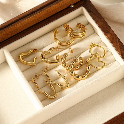 Modern 316L Stainless Steel 18K Gold Plated Earrings For Women Heart Irregular Wavy Multi Layer Bubble Fashion Jewelry