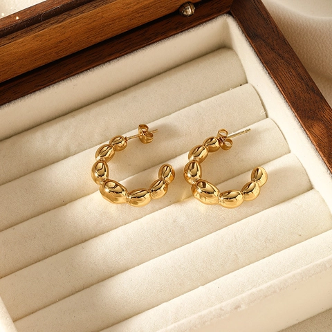 Modern 316L Stainless Steel 18K Gold Plated Earrings For Women Heart Irregular Wavy Multi Layer Bubble Fashion Jewelry