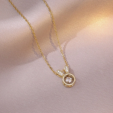 Konijn Hanger Ketting Roestvrij Staal Zirkonia Dansende Steen Glinsterende Dierlijke Charme Mode Sieraden Voor Vrouwen