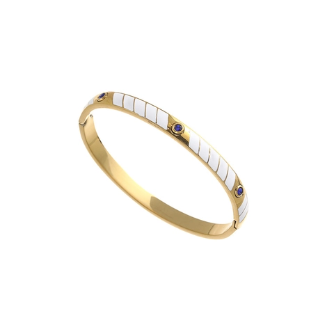 Stainless Steel Enamel Zirconia Bangle For Women Gold Silver Plated Diagonal Stripe Hinged Bracelet Fashion Jewelry Gift